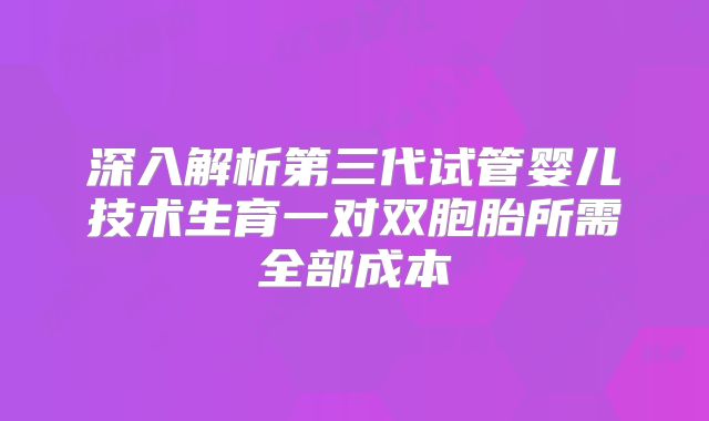 深入解析第三代试管婴儿技术生育一对双胞胎所需全部成本