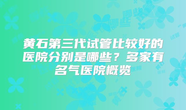 黄石第三代试管比较好的医院分别是哪些？多家有名气医院概览