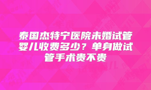 泰国杰特宁医院未婚试管婴儿收费多少？单身做试管手术贵不贵