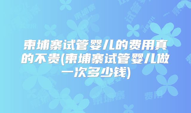 柬埔寨试管婴儿的费用真的不贵(柬埔寨试管婴儿做一次多少钱)