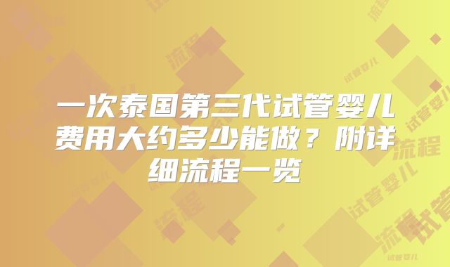一次泰国第三代试管婴儿费用大约多少能做？附详细流程一览