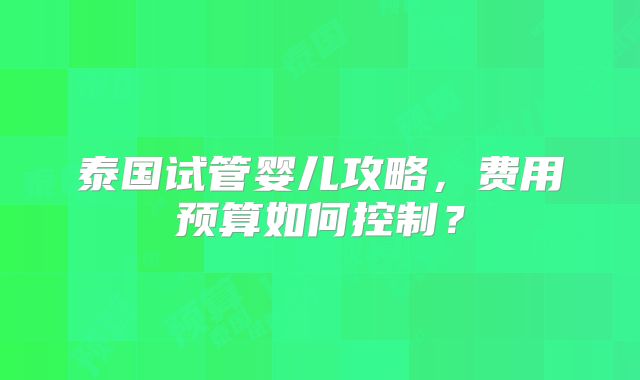 泰国试管婴儿攻略，费用预算如何控制？