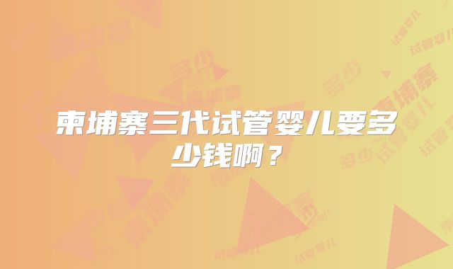 柬埔寨三代试管婴儿要多少钱啊？