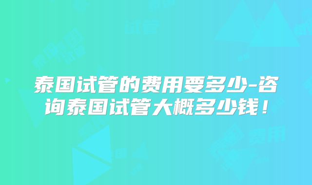 泰国试管的费用要多少-咨询泰国试管大概多少钱！