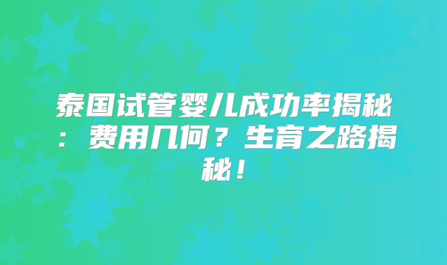 泰国试管婴儿成功率揭秘：费用几何？生育之路揭秘！