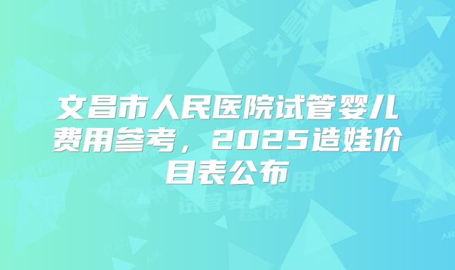 文昌市人民医院试管婴儿费用参考，2025造娃价目表公布