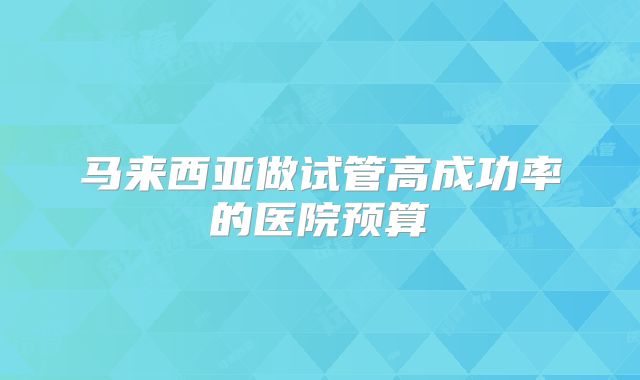 马来西亚做试管高成功率的医院预算
