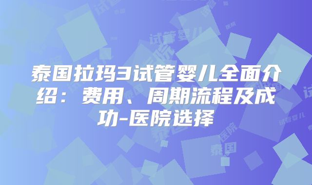 泰国拉玛3试管婴儿全面介绍：费用、周期流程及成功-医院选择