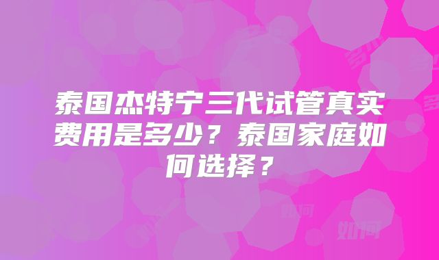泰国杰特宁三代试管真实费用是多少？泰国家庭如何选择？
