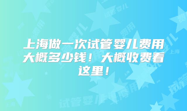 上海做一次试管婴儿费用大概多少钱！大概收费看这里！