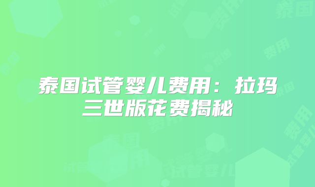 泰国试管婴儿费用：拉玛三世版花费揭秘