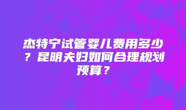 杰特宁试管婴儿费用多少?昆明夫妇如何合理规划预算?