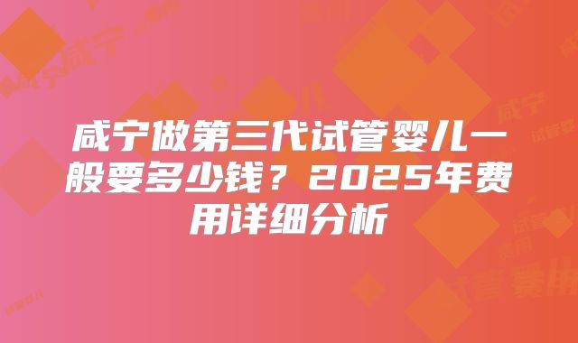 咸宁做第三代试管婴儿一般要多少钱?2025年费用详细分析