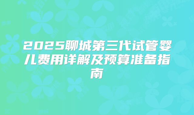 2025聊城第三代试管婴儿费用详解及预算准备指南