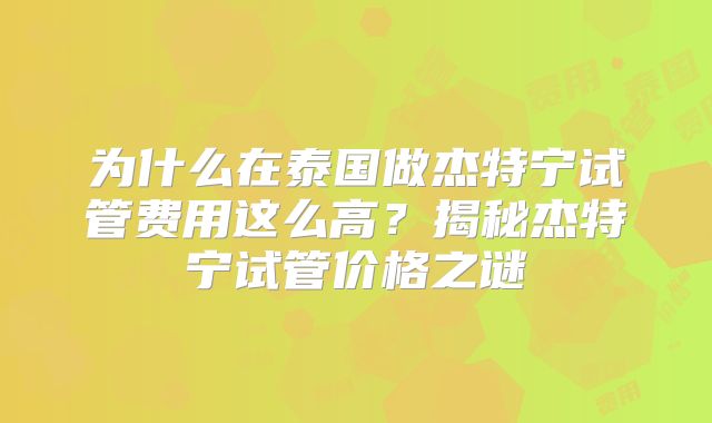 为什么在泰国做杰特宁试管费用这么高？揭秘杰特宁试管价格之谜