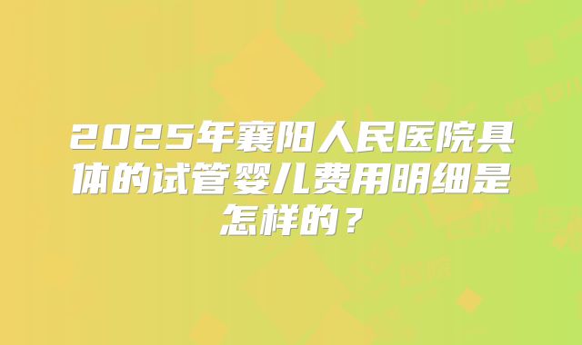 2025年襄阳人民医院具体的试管婴儿费用明细是怎样的？