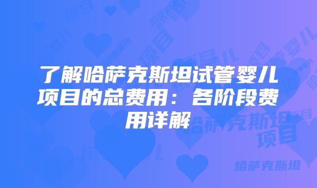 了解哈萨克斯坦试管婴儿项目的总费用：各阶段费用详解