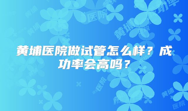 黄埔医院做试管怎么样？成功率会高吗？