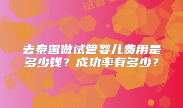 去泰国做试管婴儿费用是多少钱？成功率有多少？