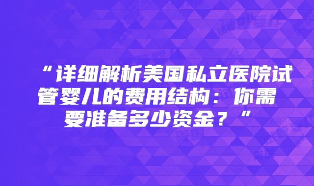 “详细解析美国私立医院试管婴儿的费用结构:你需要准备多少资金?”