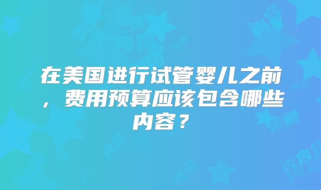 在美国进行试管婴儿之前，费用预算应该包含哪些内容？