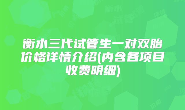 衡水三代试管生一对双胎价格详情介绍(内含各项目收费明细)