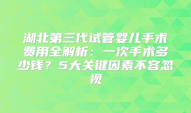 湖北第三代试管婴儿手术费用全解析：一次手术多少钱？5大关键因素不容忽视