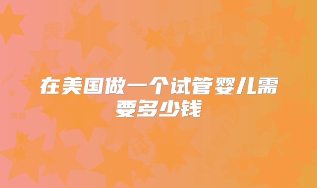 在美国做一个试管婴儿需要多少钱