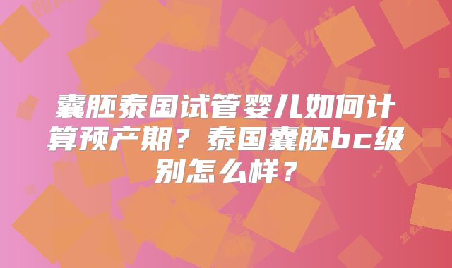 囊胚泰国试管婴儿如何计算预产期？泰国囊胚bc级别怎么样？