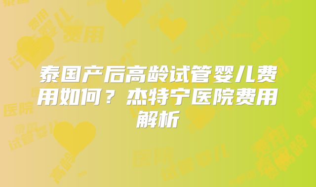 泰国产后高龄试管婴儿费用如何？杰特宁医院费用解析