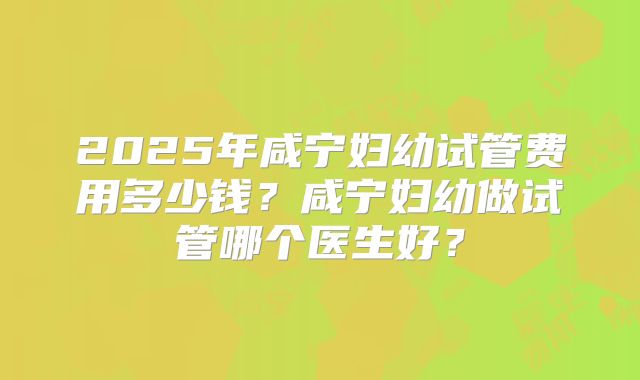 2025年咸宁妇幼试管费用多少钱？咸宁妇幼做试管哪个医生好？