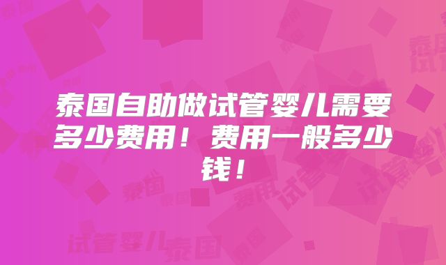 泰国自助做试管婴儿需要多少费用！费用一般多少钱！