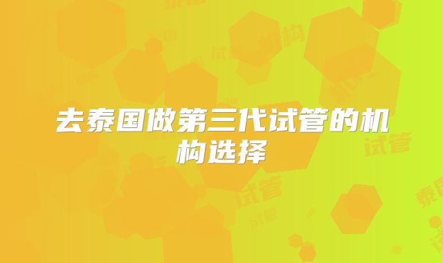 去泰国做第三代试管的机构选择