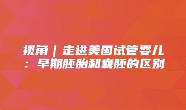 视角｜走进美国试管婴儿：早期胚胎和囊胚的区别