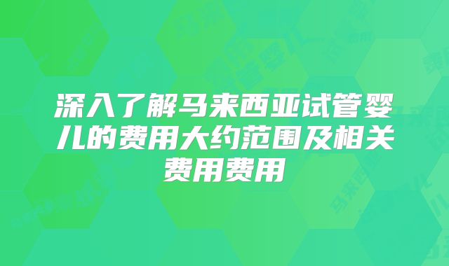 深入了解马来西亚试管婴儿的费用大约范围及相关费用费用