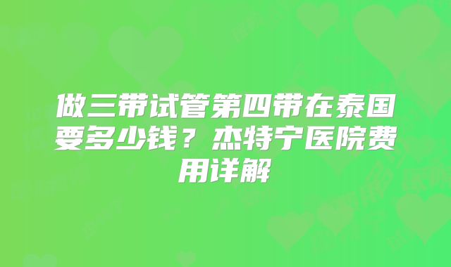 做三带试管第四带在泰国要多少钱？杰特宁医院费用详解