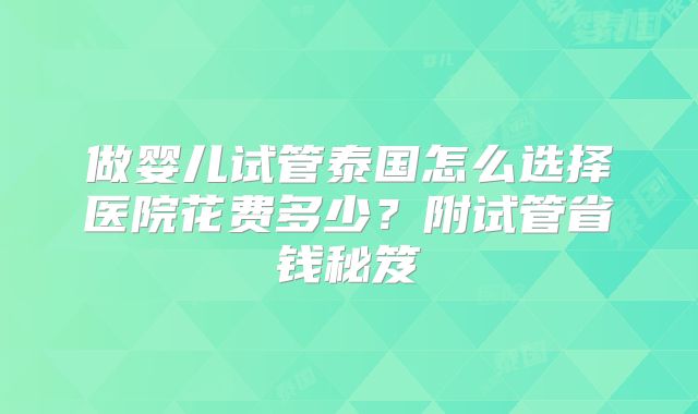 做婴儿试管泰国怎么选择医院花费多少？附试管省钱秘笈