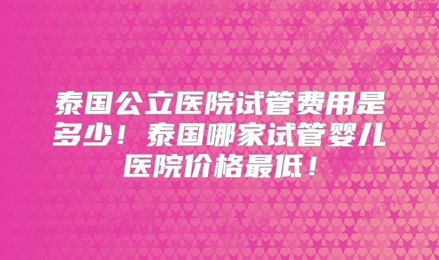 泰国公立医院试管费用是多少！泰国哪家试管婴儿医院价格最低！