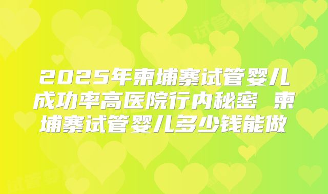 2025年柬埔寨试管婴儿成功率高医院行内秘密 柬埔寨试管婴儿多少钱能做