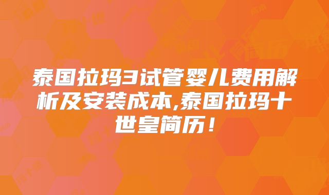 泰国拉玛3试管婴儿费用解析及安装成本,泰国拉玛十世皇简历!