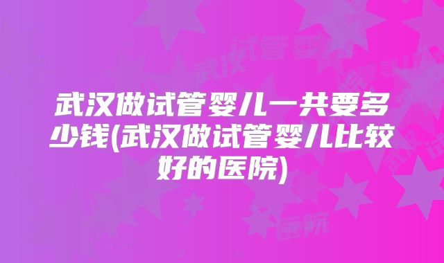 武汉做试管婴儿一共要多少钱(武汉做试管婴儿比较好的医院)