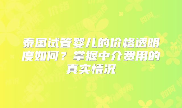 泰国试管婴儿的价格透明度如何？掌握中介费用的真实情况