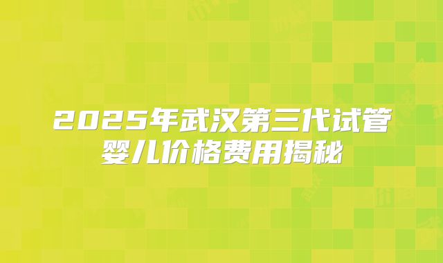 2025年武汉第三代试管婴儿价格费用揭秘