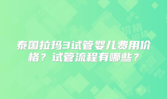 泰国拉玛3试管婴儿费用价格?试管流程有哪些?
