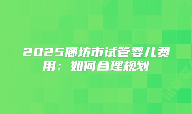 2025廊坊市试管婴儿费用:如何合理规划