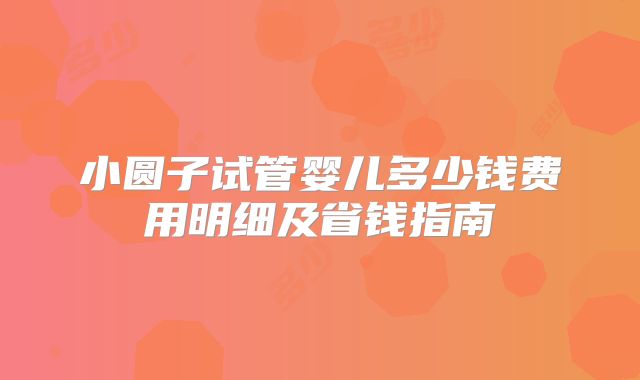 小圆子试管婴儿多少钱费用明细及省钱指南