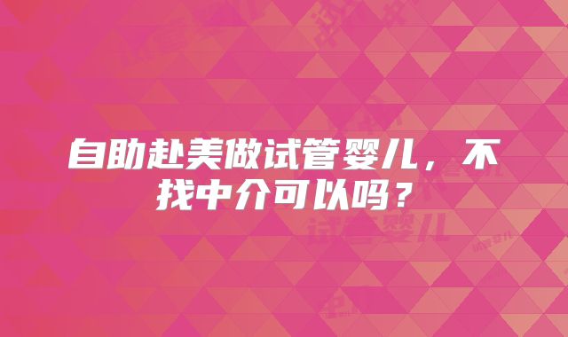 自助赴美做试管婴儿，不找中介可以吗？