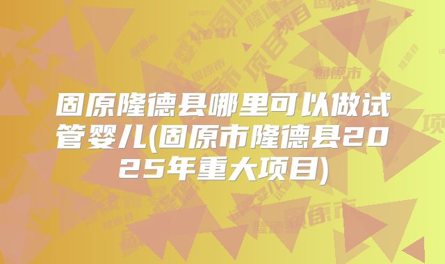 固原隆德县哪里可以做试管婴儿(固原市隆德县2025年重大项目)