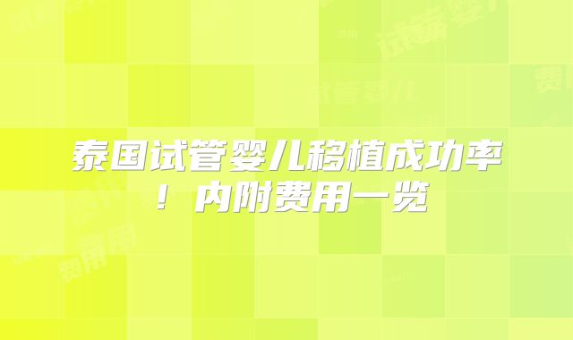 泰国试管婴儿移植成功率!内附费用一览