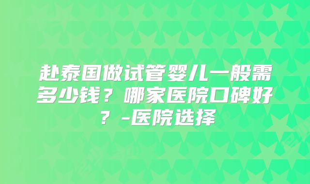 赴泰国做试管婴儿一般需多少钱?哪家医院口碑好?-医院选择